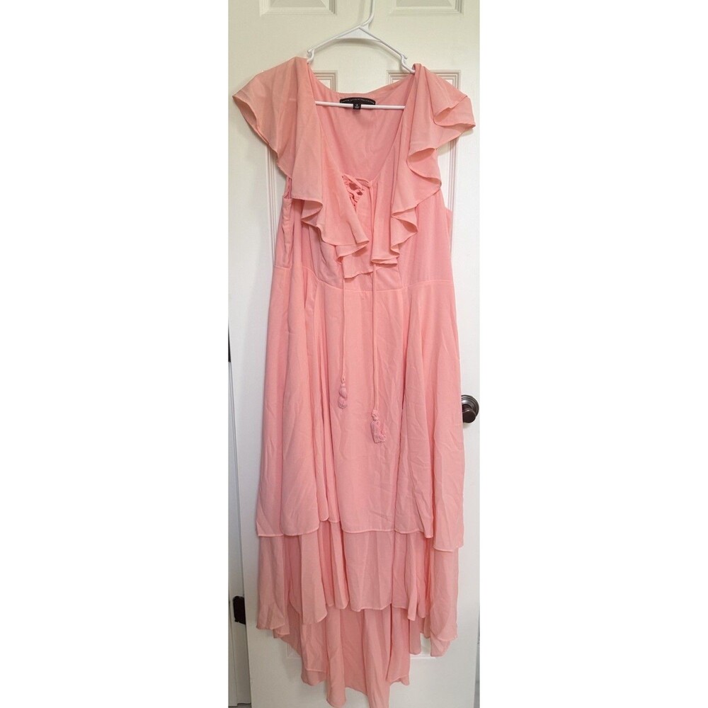 Torrid Insider Collection Pink Sleeveless Ruffle High Low Flare Dress - Size 14